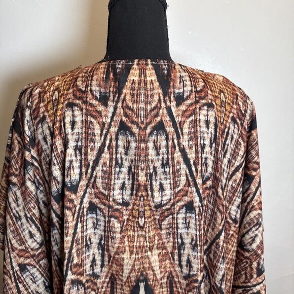 Chico's Brown Geometric Southwest with Beaded Neckline Poncho Top Women's Size S - Picture 7 of 14